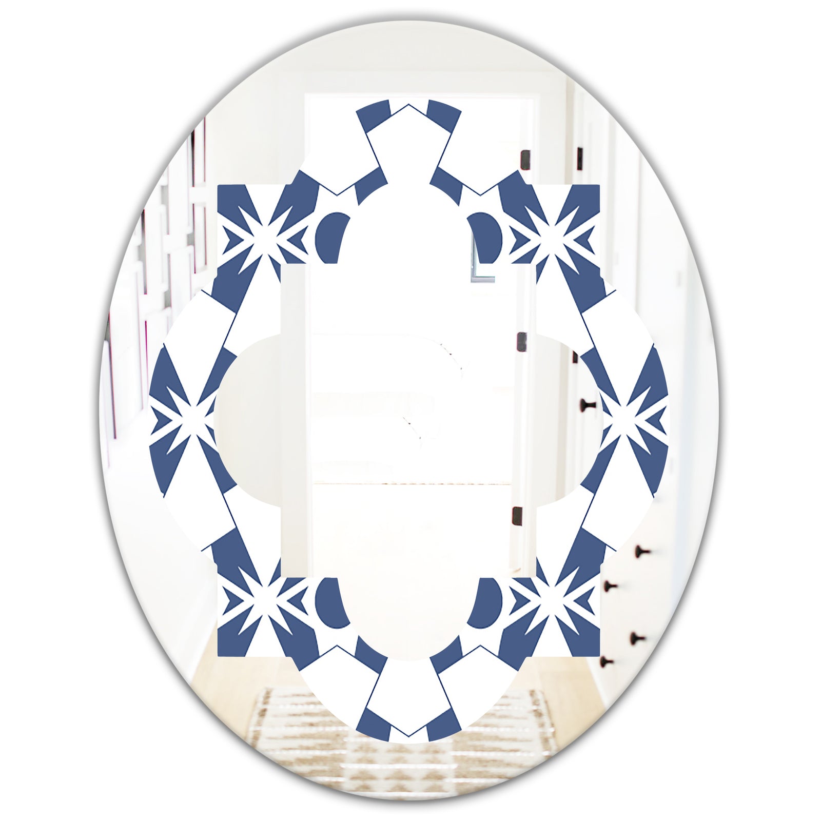 Abstract Retro Geometrical Design I - Modern Round or Oval Wall Mirror - Quatrefoil