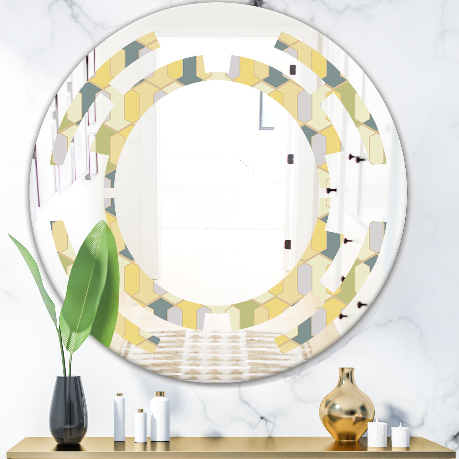 Abstract Retro Geometrical Design II - Modern Round or Oval Wall Mirror - Space