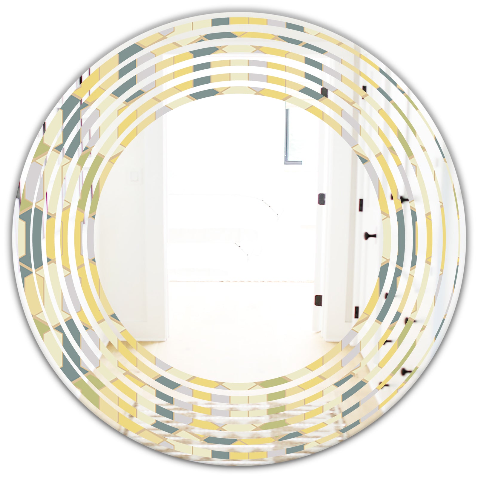 Abstract Retro Geometrical Design II - Modern Round or Oval Wall Mirror - Wave