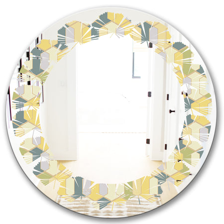 Abstract Retro Geometrical Design II - Modern Round or Oval Wall Mirror - Leaves
