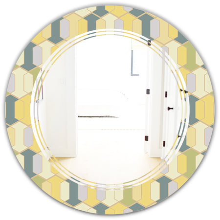 Abstract Retro Geometrical Design II - Modern Round or Oval Wall Mirror - Triple C