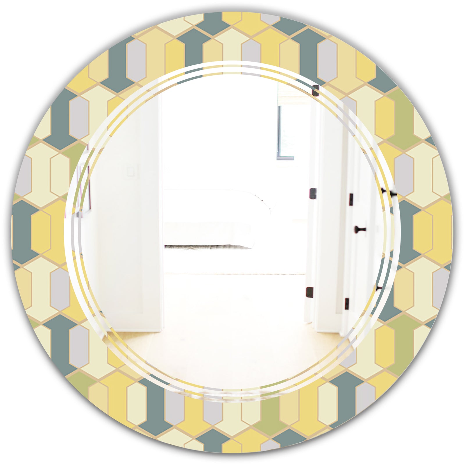 Abstract Retro Geometrical Design II - Modern Round or Oval Wall Mirror - Triple C