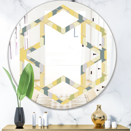 Abstract Retro Geometrical Design II - Modern Round or Oval Wall Mirror - Hexagon Star