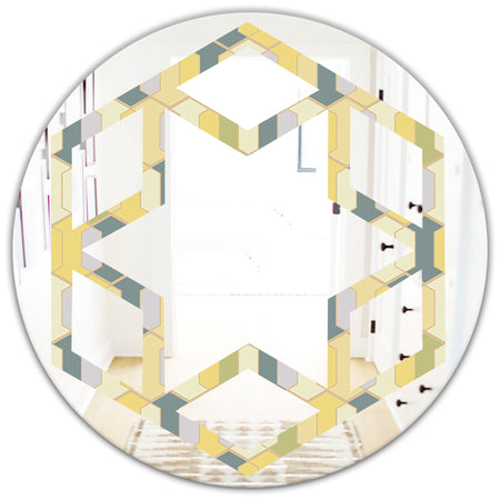 Abstract Retro Geometrical Design II - Modern Round or Oval Wall Mirror - Hexagon Star
