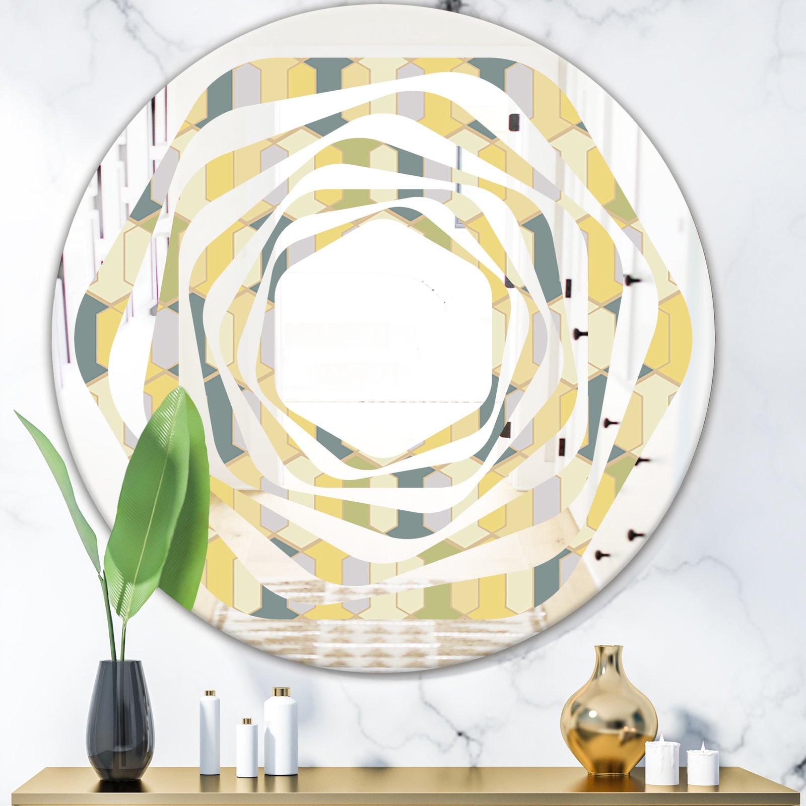 Abstract Retro Geometrical Design II - Modern Round or Oval Wall Mirror - Whirl