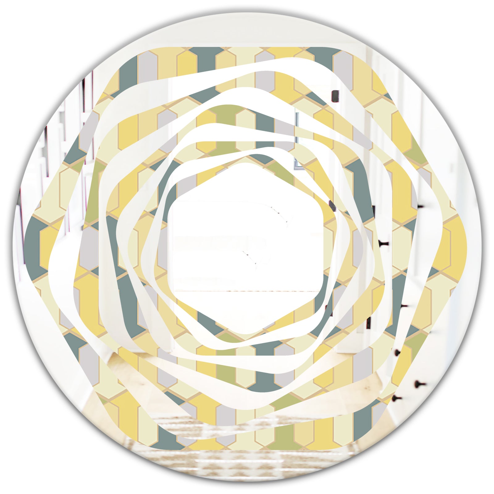Abstract Retro Geometrical Design II - Modern Round or Oval Wall Mirror - Whirl
