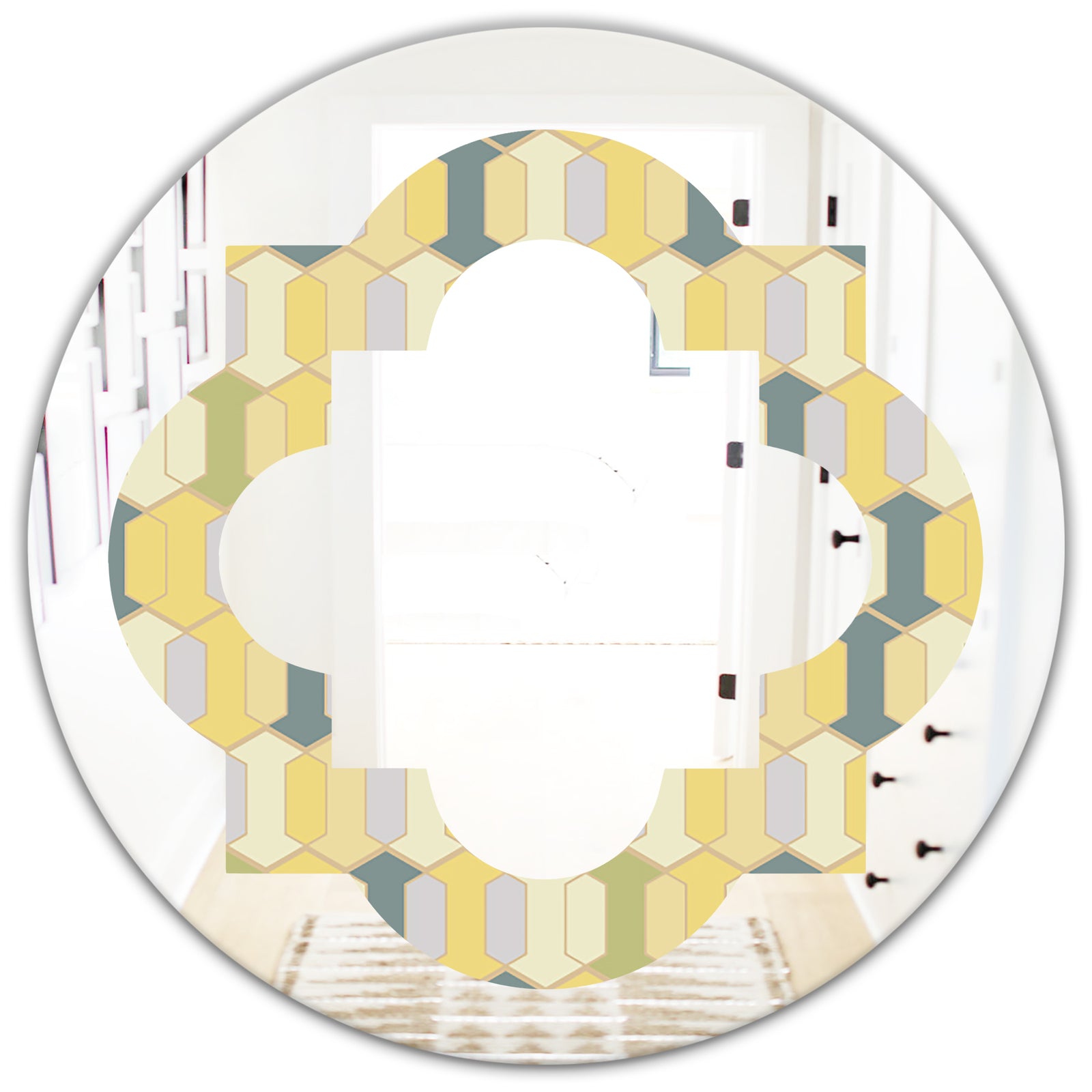 Abstract Retro Geometrical Design II - Modern Round or Oval Wall Mirror - Quatrefoil