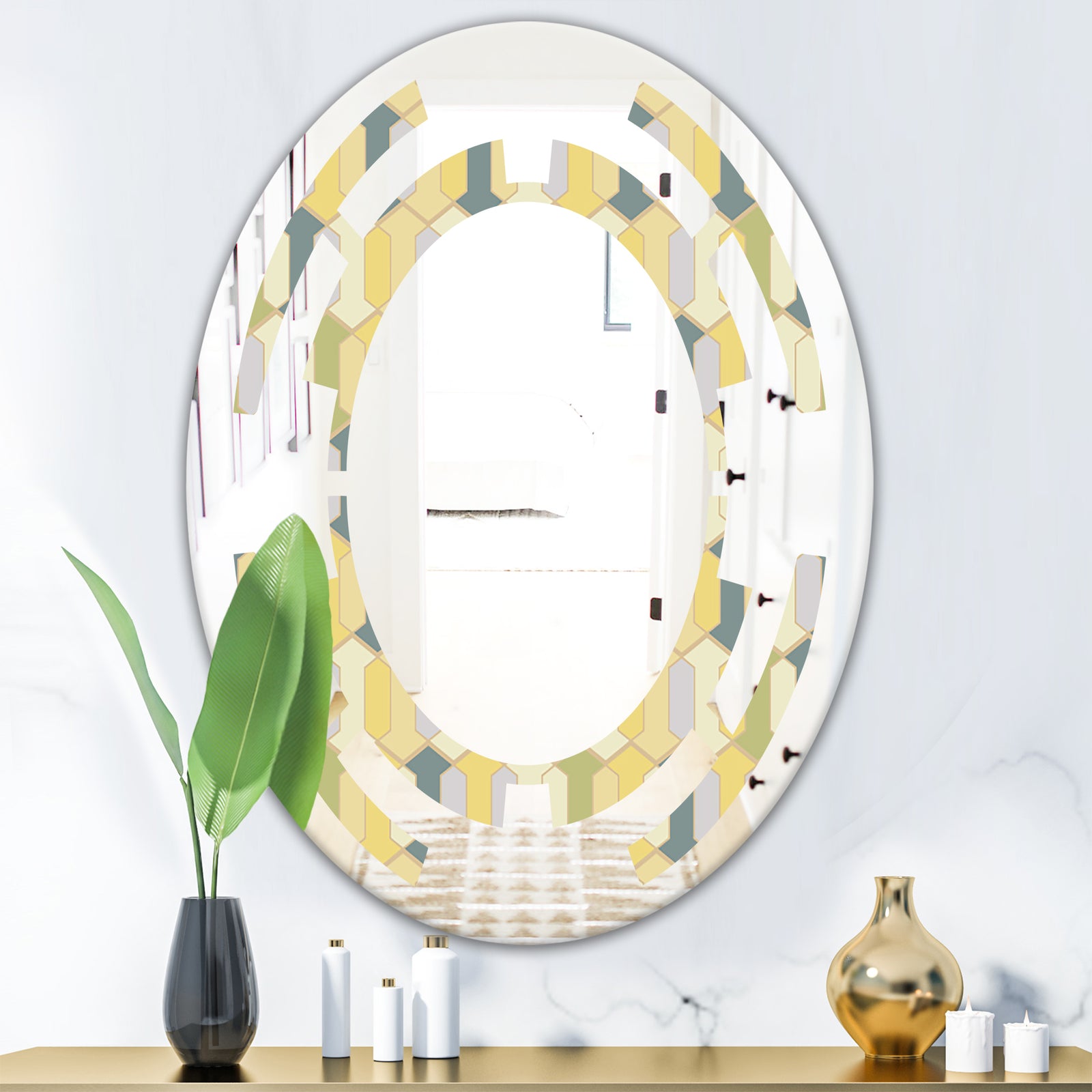Abstract Retro Geometrical Design II - Modern Round or Oval Wall Mirror - Space