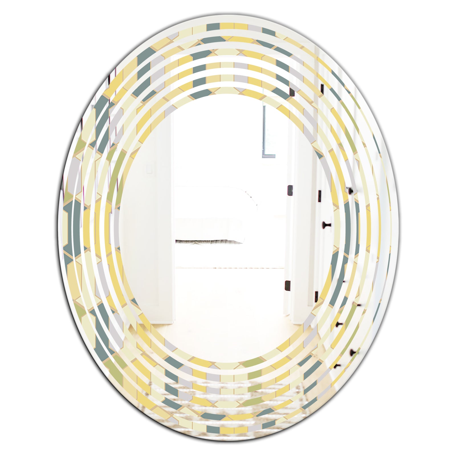 Abstract Retro Geometrical Design II - Modern Round or Oval Wall Mirror - Wave