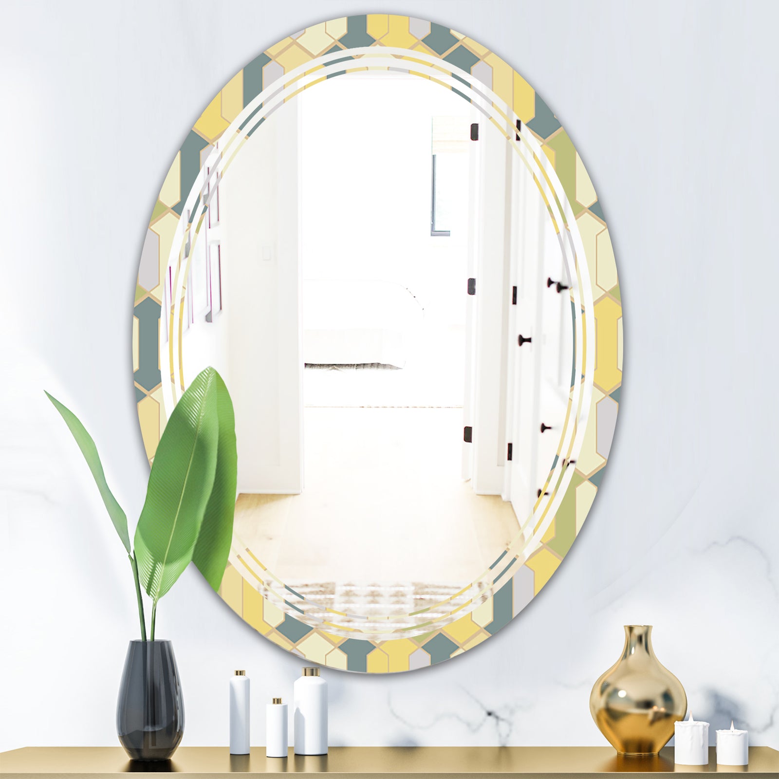 Abstract Retro Geometrical Design II - Modern Round or Oval Wall Mirror - Triple C