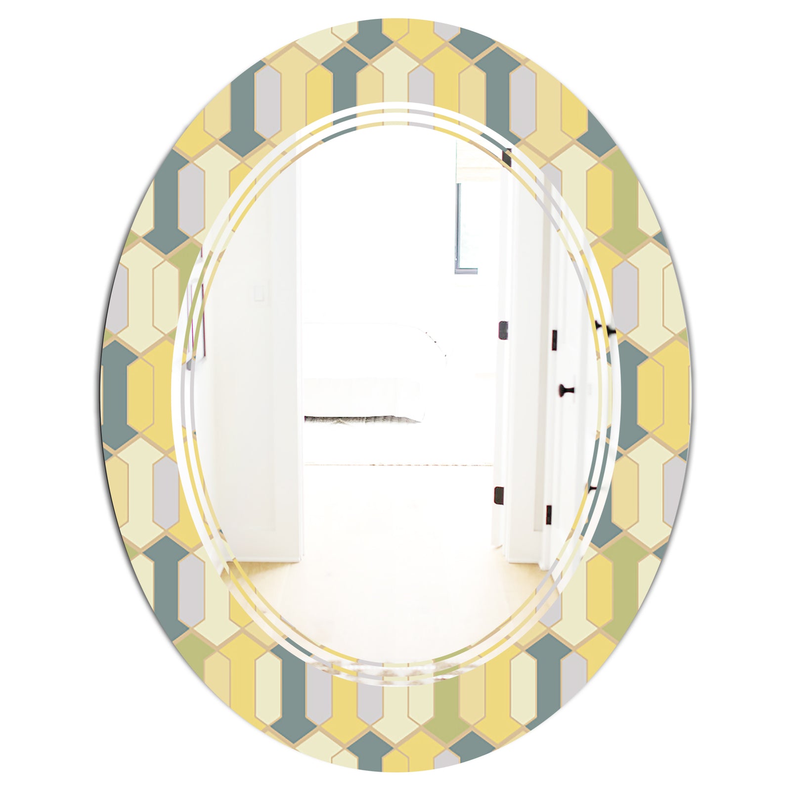 Abstract Retro Geometrical Design II - Modern Round or Oval Wall Mirror - Triple C