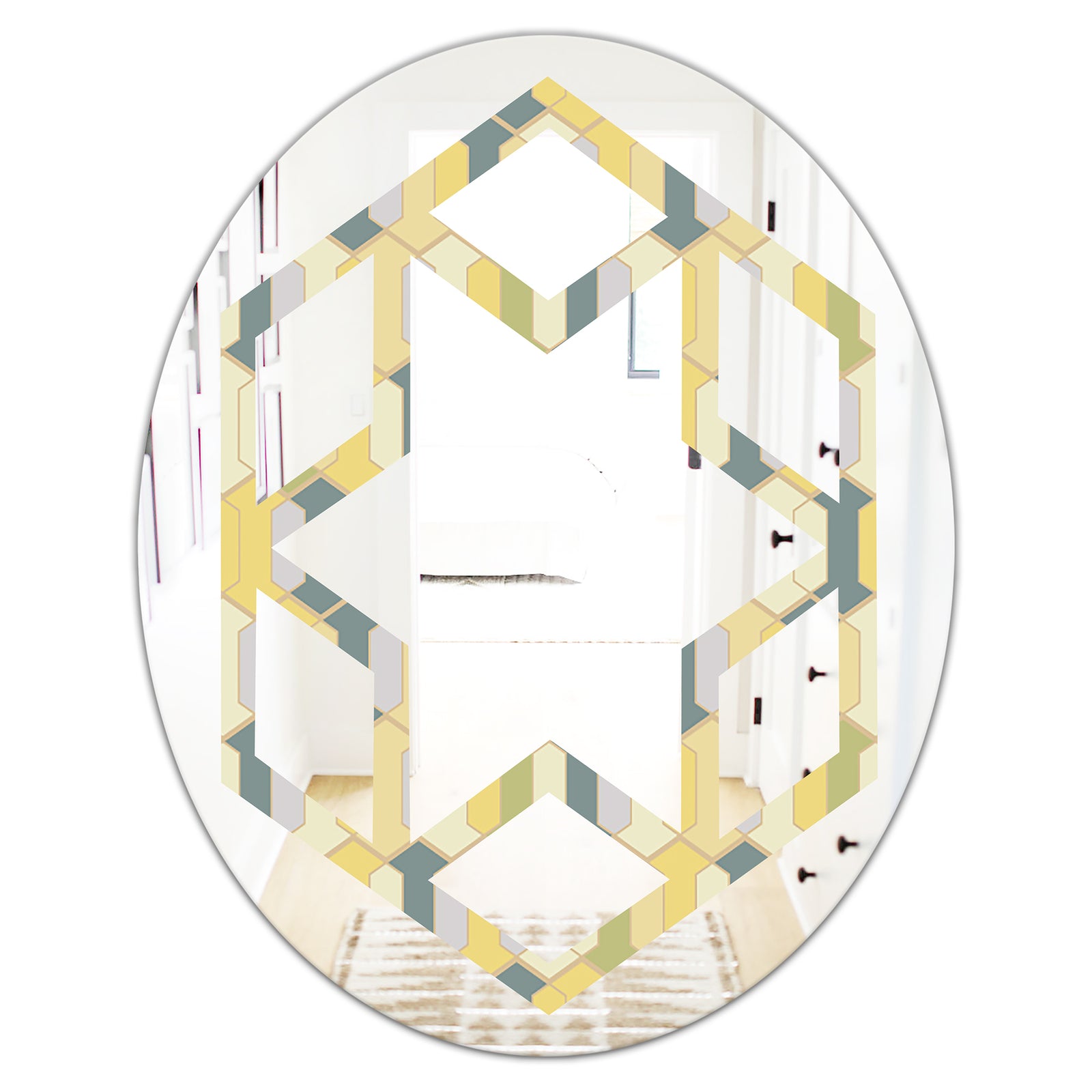 Abstract Retro Geometrical Design II - Modern Round or Oval Wall Mirror - Hexagon Star