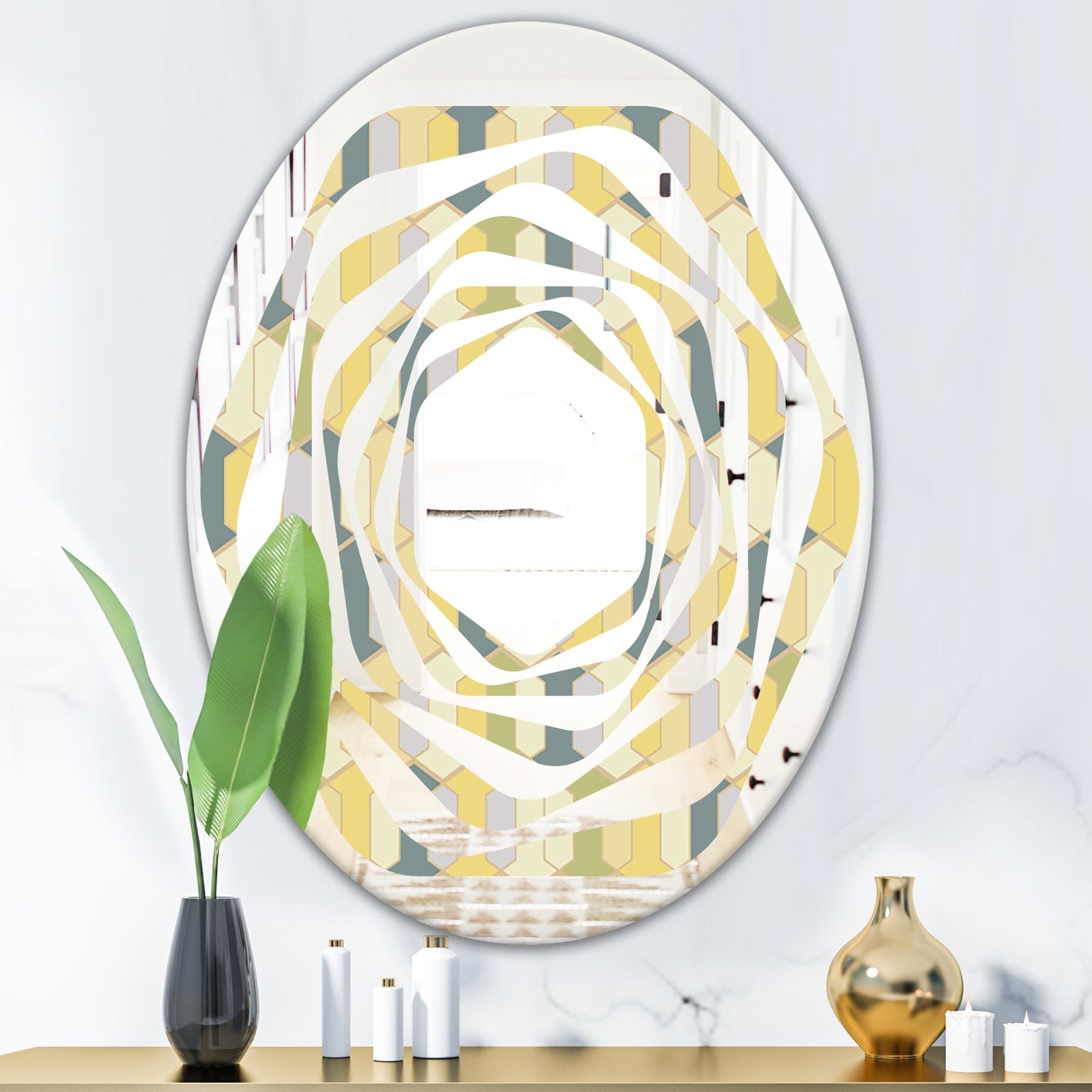 Abstract Retro Geometrical Design II - Modern Round or Oval Wall Mirror - Whirl