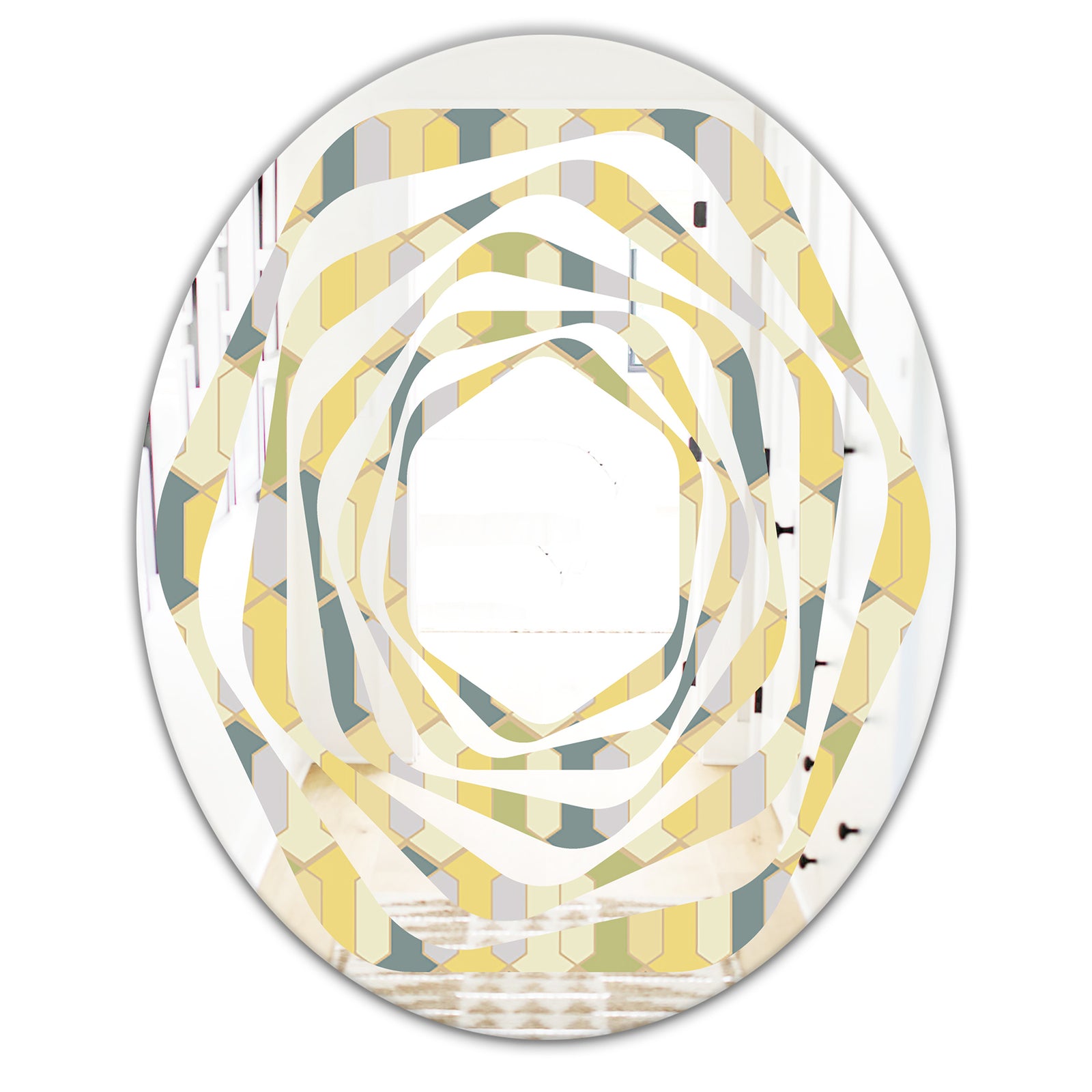 Abstract Retro Geometrical Design II - Modern Round or Oval Wall Mirror - Whirl