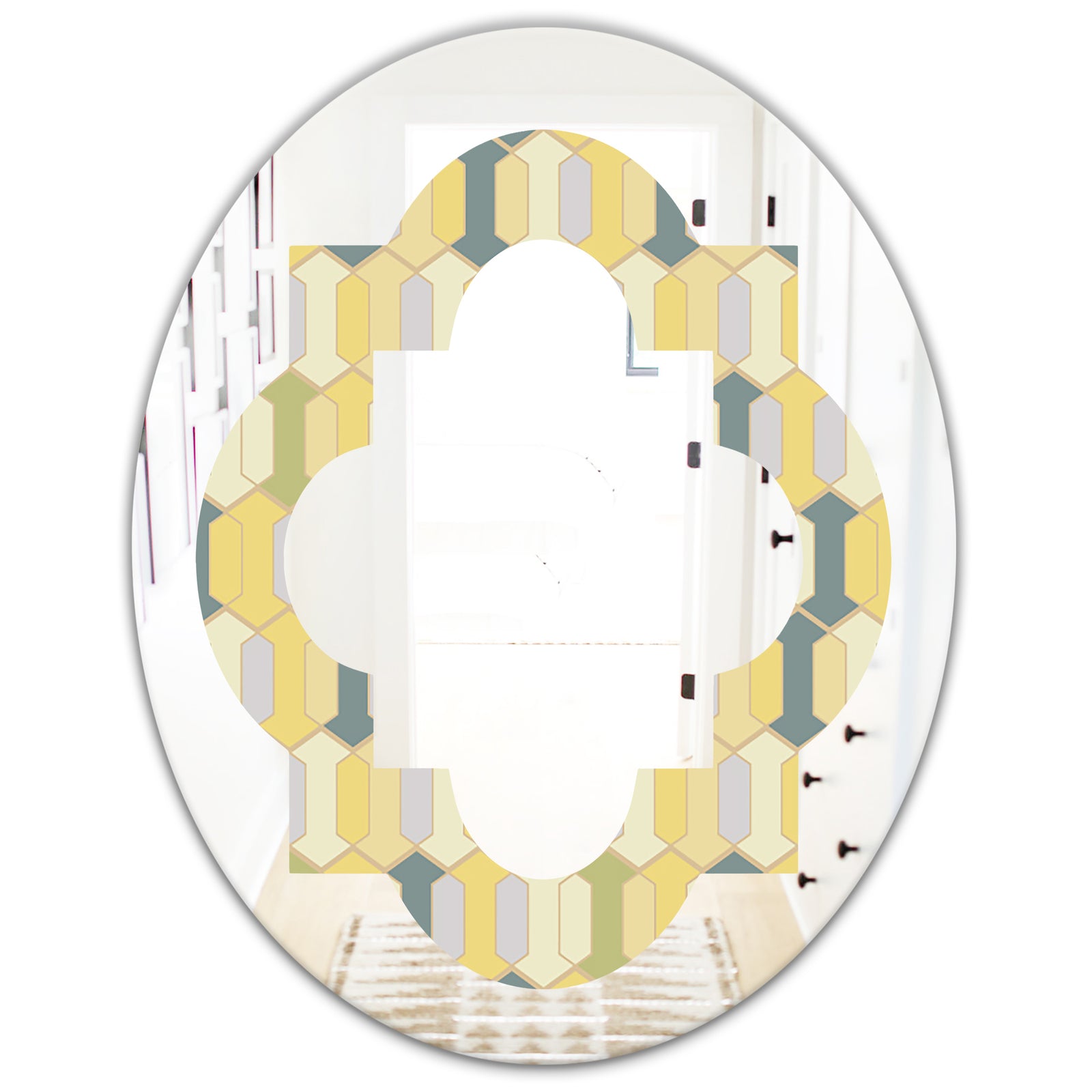 Abstract Retro Geometrical Design II - Modern Round or Oval Wall Mirror - Quatrefoil