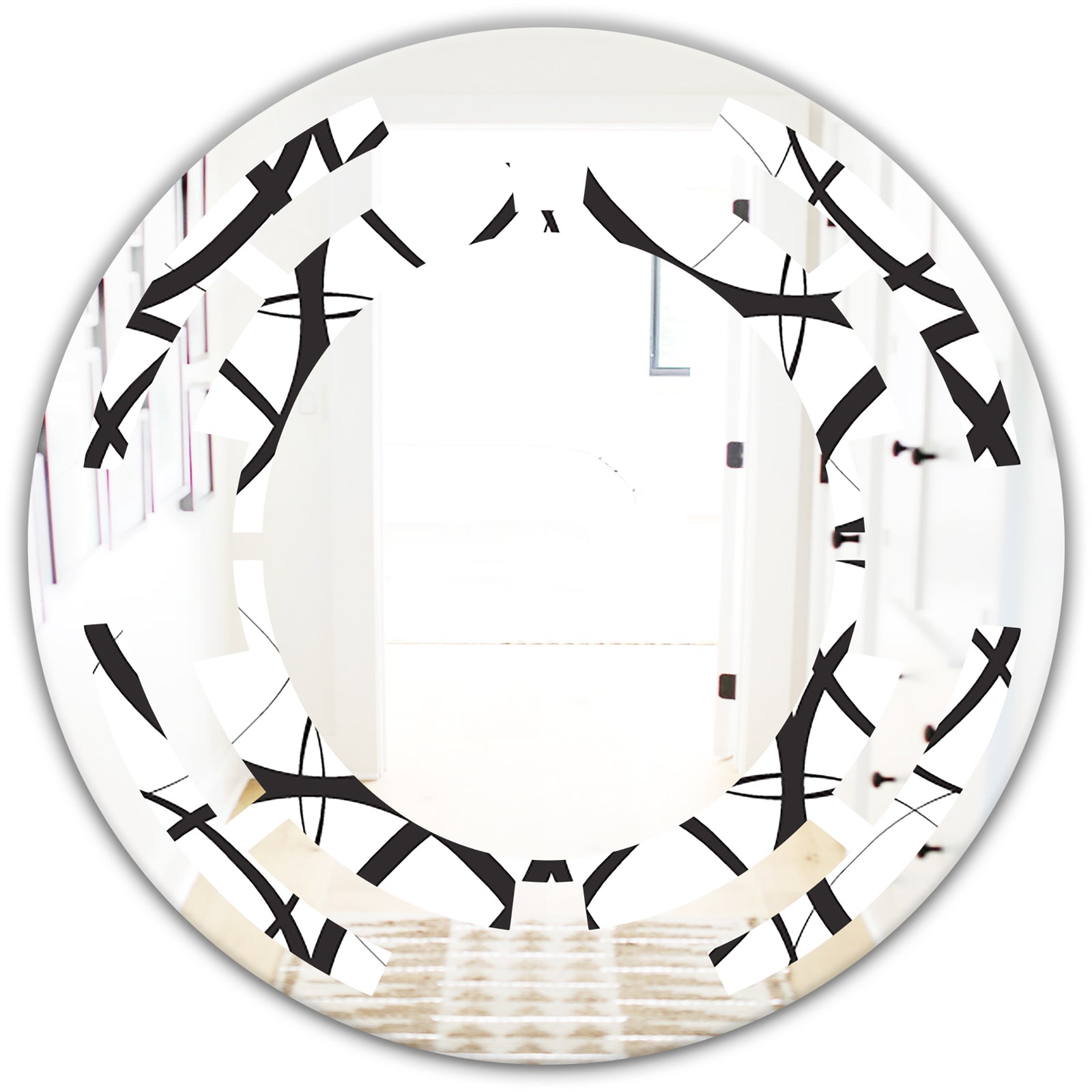 Monochrome Geometric Pattern - Modern Round or Oval Wall Mirror - Space