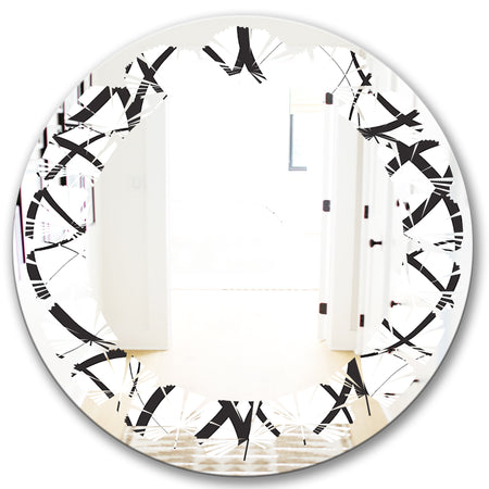 Monochrome Geometric Pattern - Modern Round or Oval Wall Mirror - Leaves