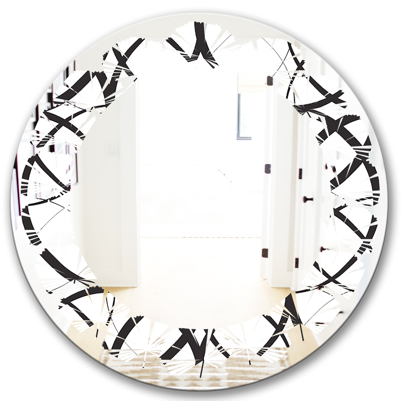 Monochrome Geometric Pattern - Modern Round or Oval Wall Mirror - Leaves