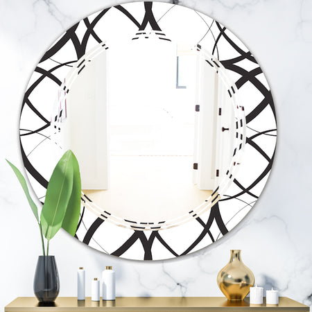 Monochrome Geometric Pattern - Modern Round or Oval Wall Mirror - Triple C