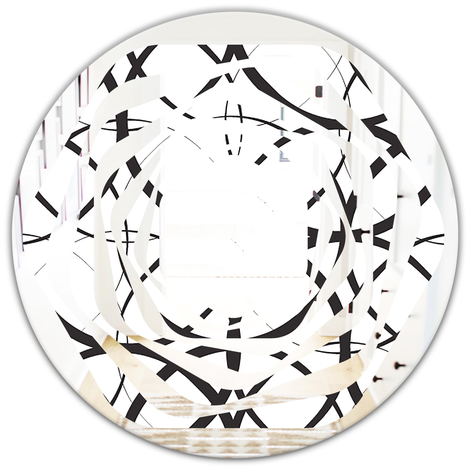 Monochrome Geometric Pattern - Modern Round or Oval Wall Mirror - Whirl