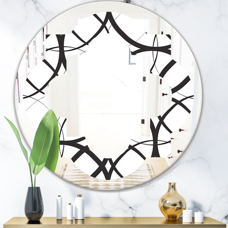 Monochrome Geometric Pattern - Modern Round or Oval Wall Mirror - Quatrefoil