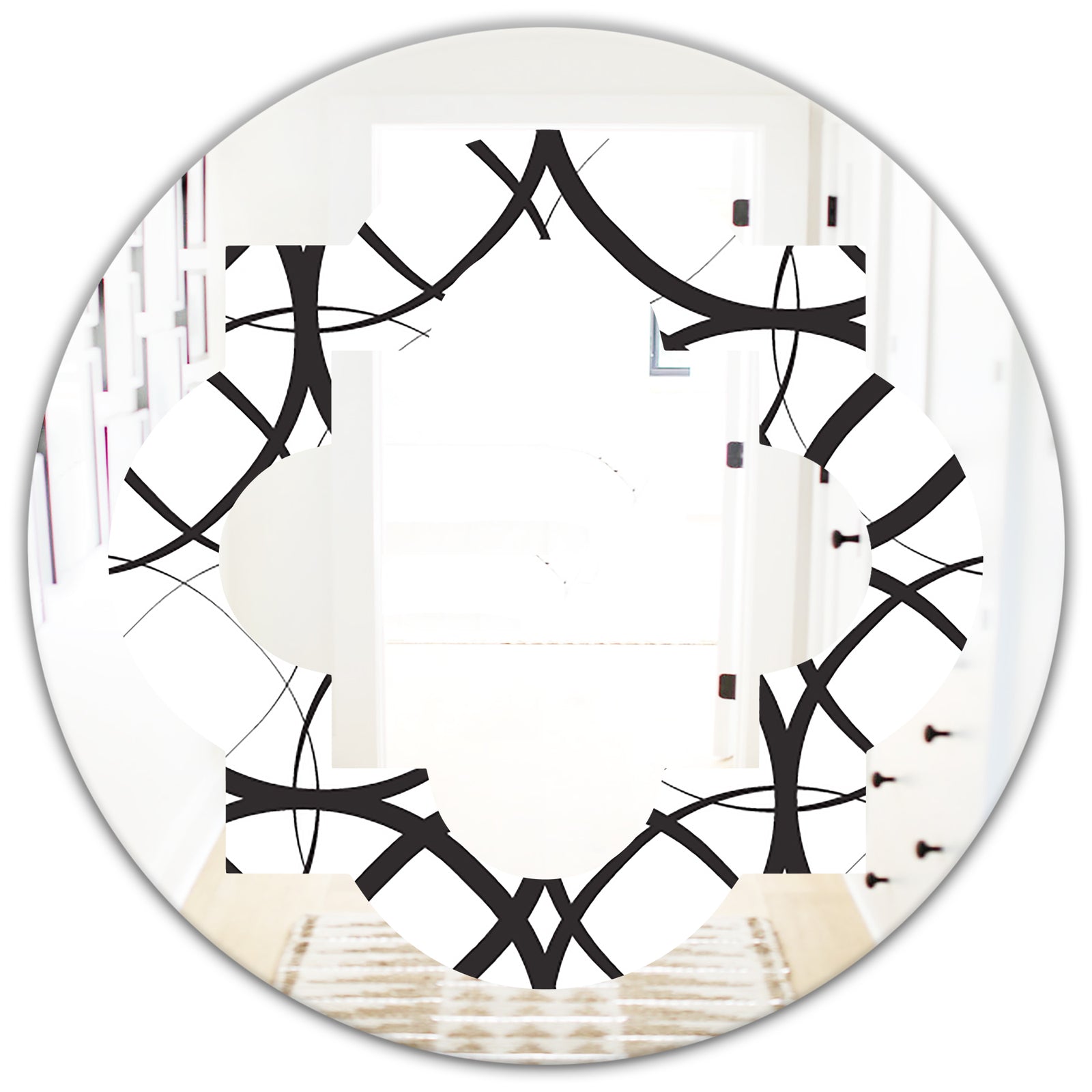 Monochrome Geometric Pattern - Modern Round or Oval Wall Mirror - Quatrefoil