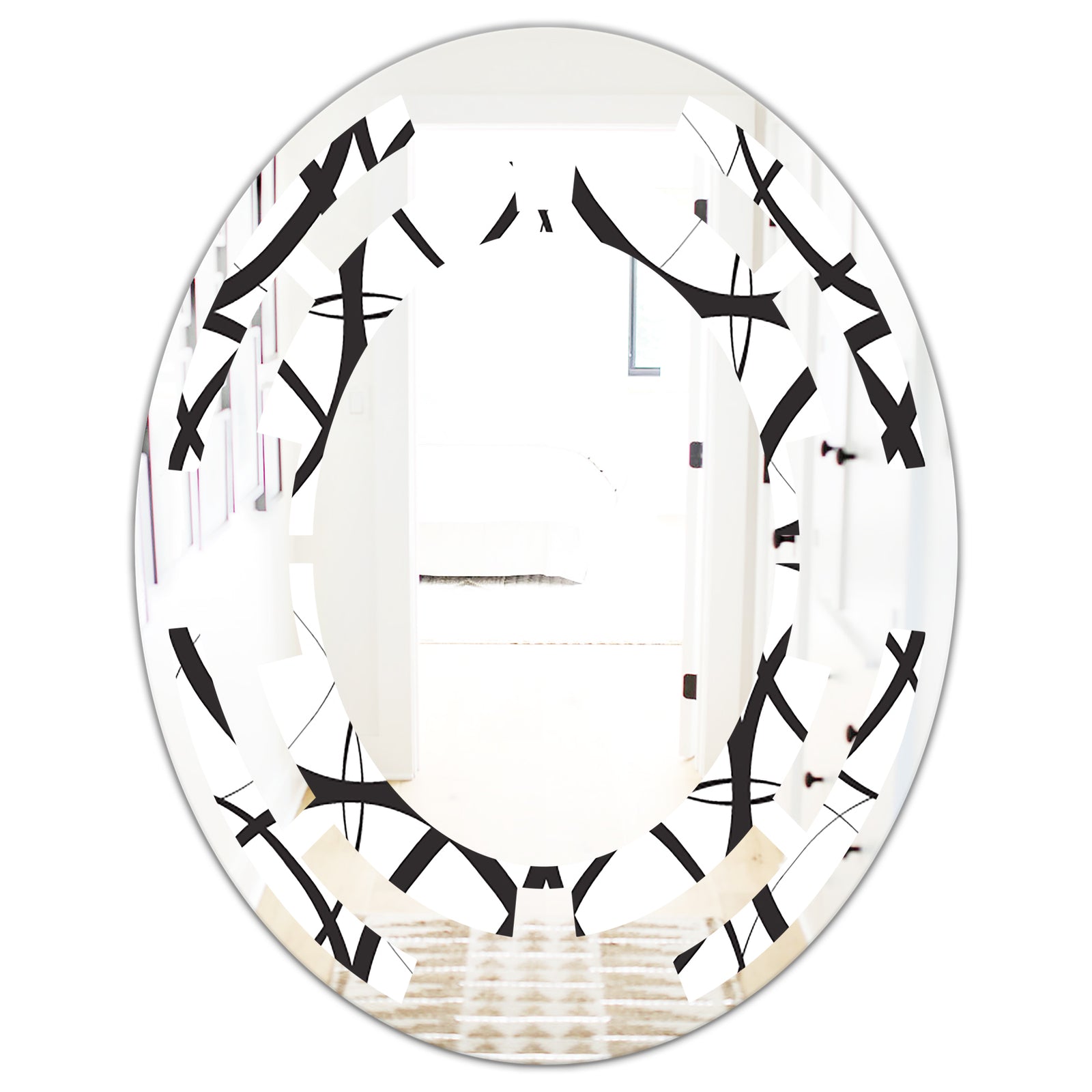 Monochrome Geometric Pattern - Modern Round or Oval Wall Mirror - Space