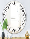 Monochrome Geometric Pattern - Modern Round or Oval Wall Mirror - Leaves