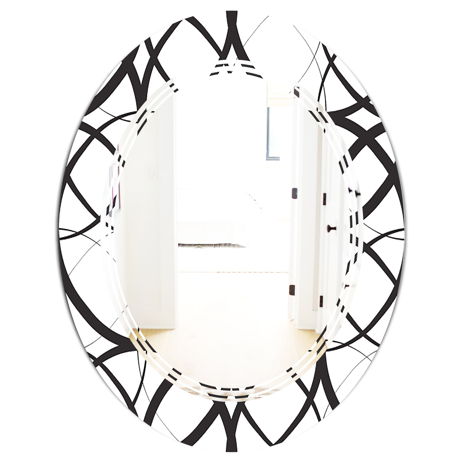 Monochrome Geometric Pattern - Modern Round or Oval Wall Mirror - Triple C