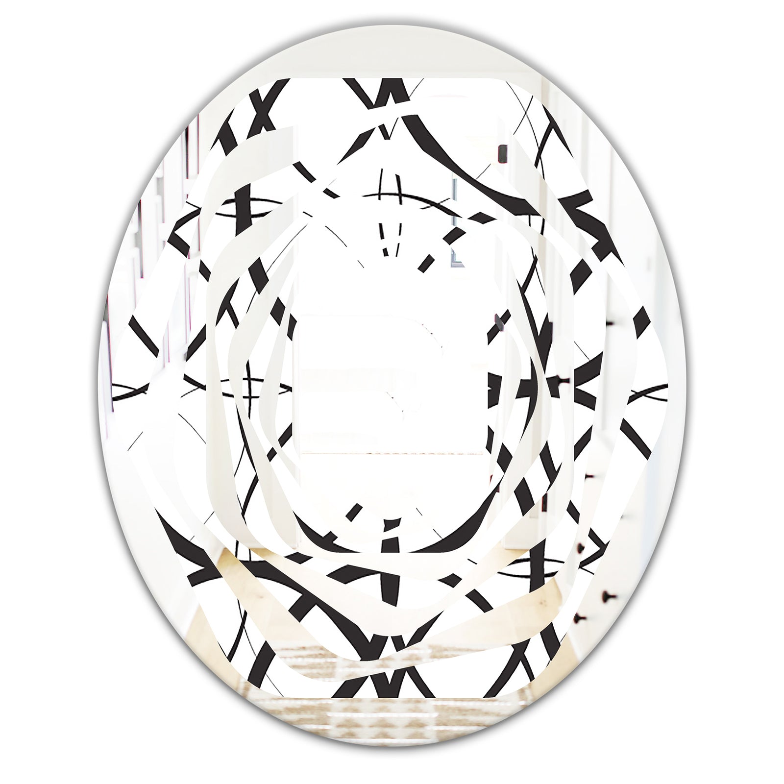 Monochrome Geometric Pattern - Modern Round or Oval Wall Mirror - Whirl
