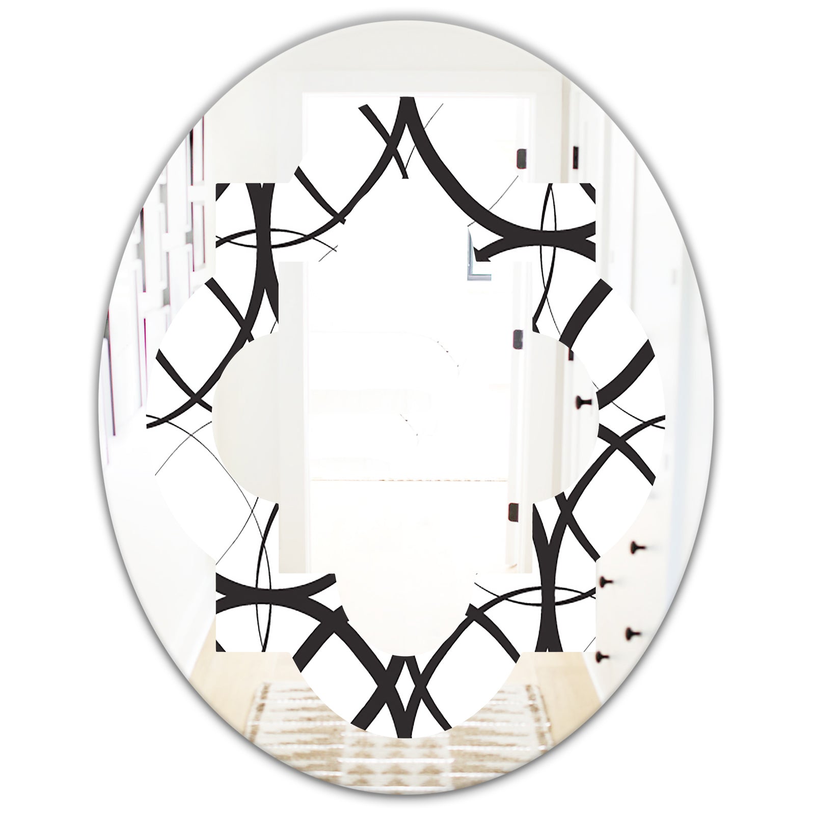 Monochrome Geometric Pattern - Modern Round or Oval Wall Mirror - Quatrefoil