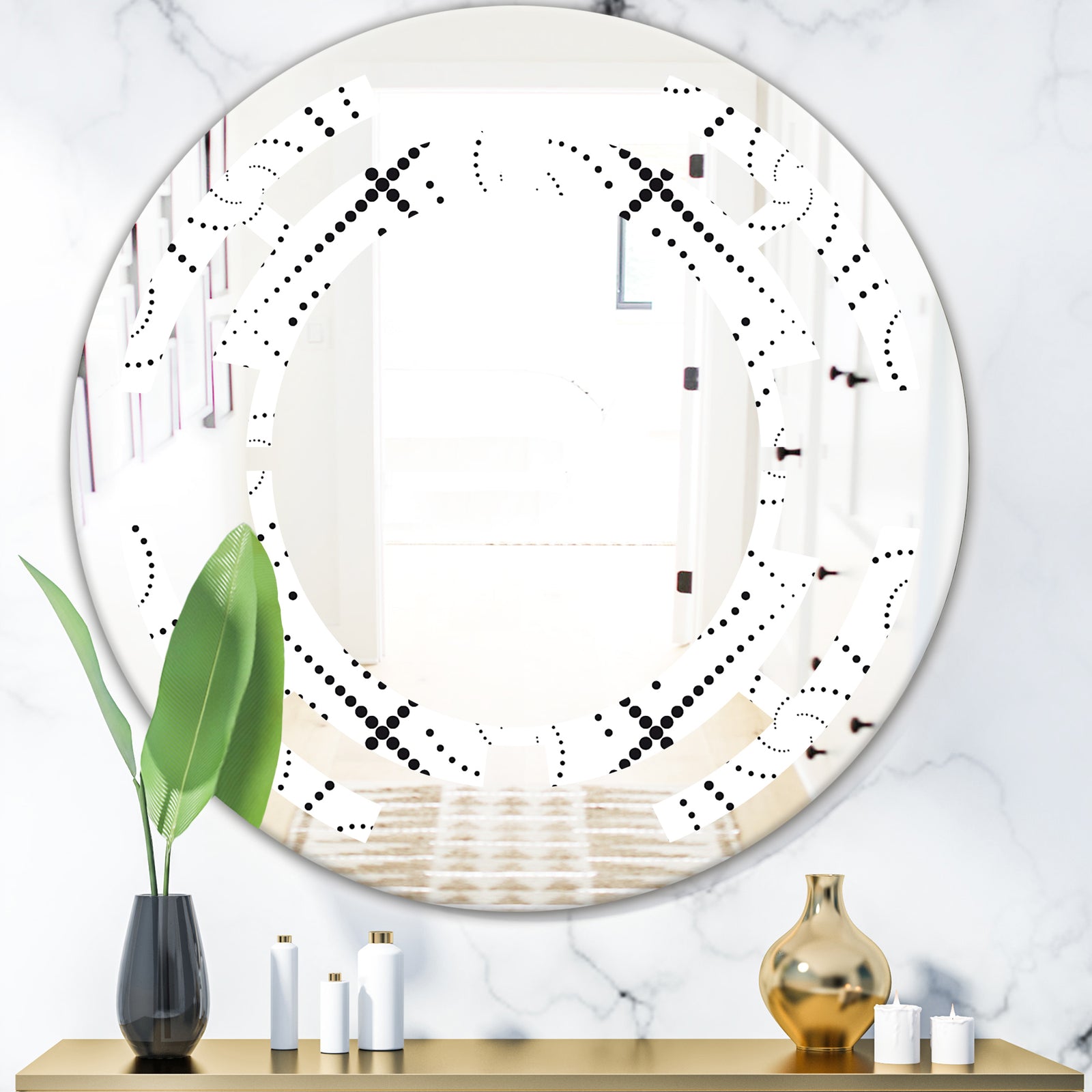 Retro Geometrical Abstract Minimal Pattern III - Modern Round or Oval Wall Mirror - Space