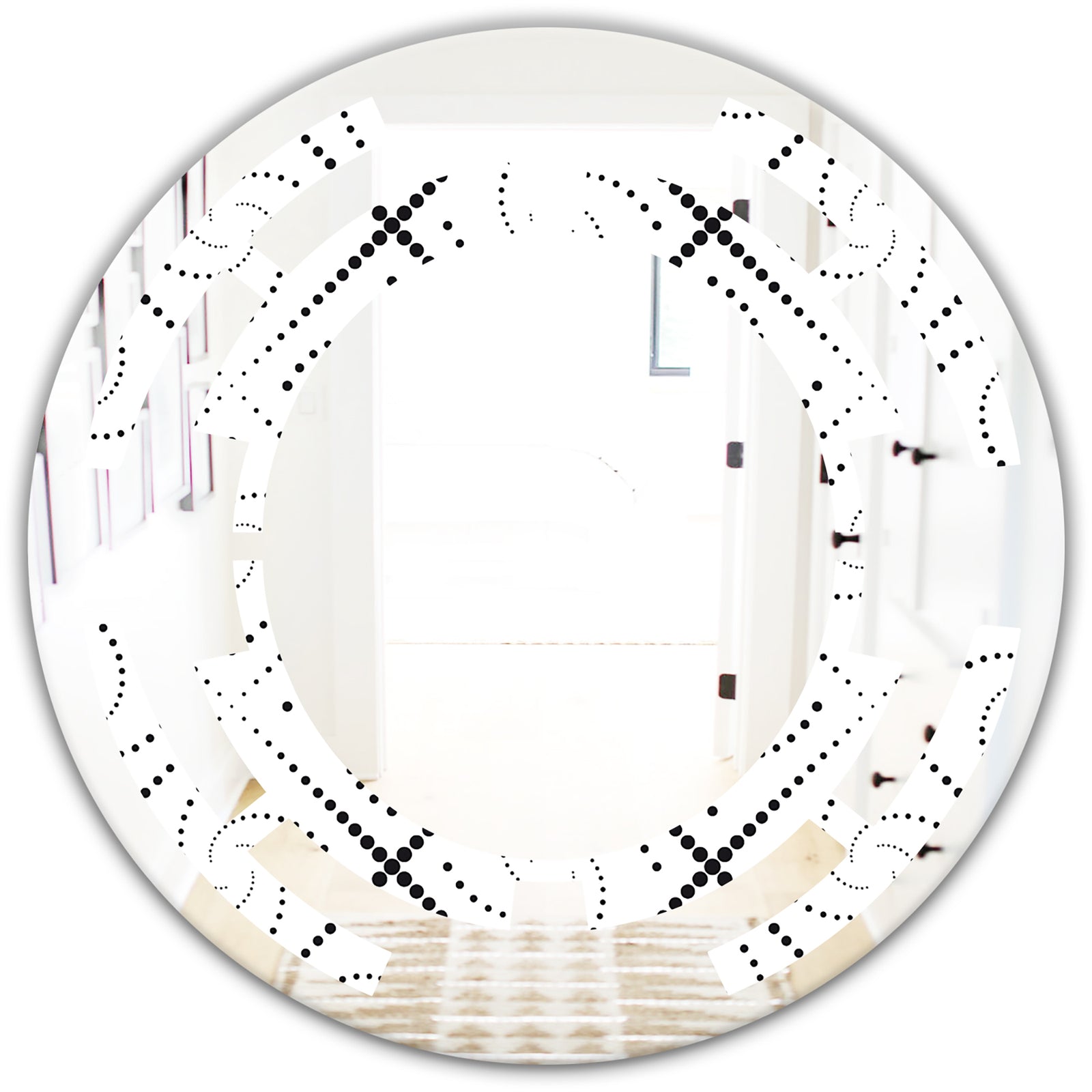 Retro Geometrical Abstract Minimal Pattern III - Modern Round or Oval Wall Mirror - Space
