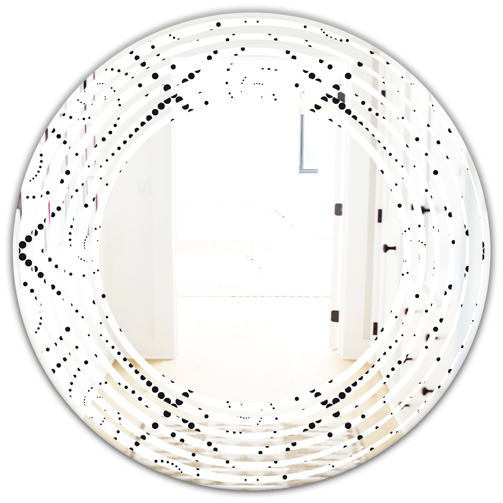 Retro Geometrical Abstract Minimal Pattern III - Modern Round or Oval Wall Mirror - Wave