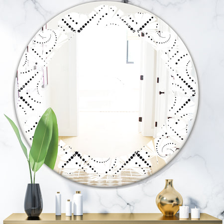 Retro Geometrical Abstract Minimal Pattern III - Modern Round or Oval Wall Mirror - Leaves