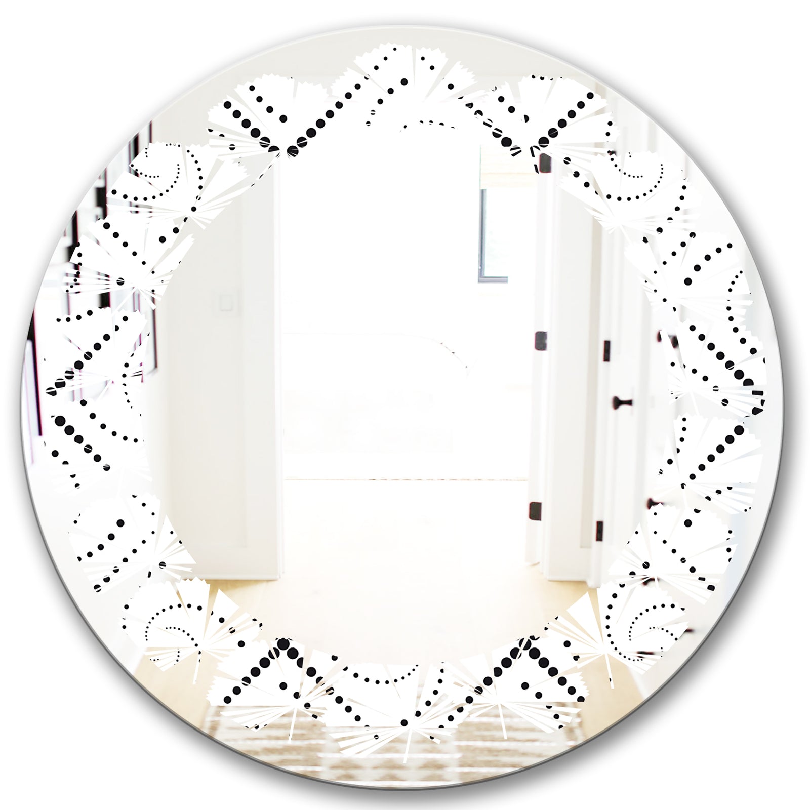 Retro Geometrical Abstract Minimal Pattern III - Modern Round or Oval Wall Mirror - Leaves