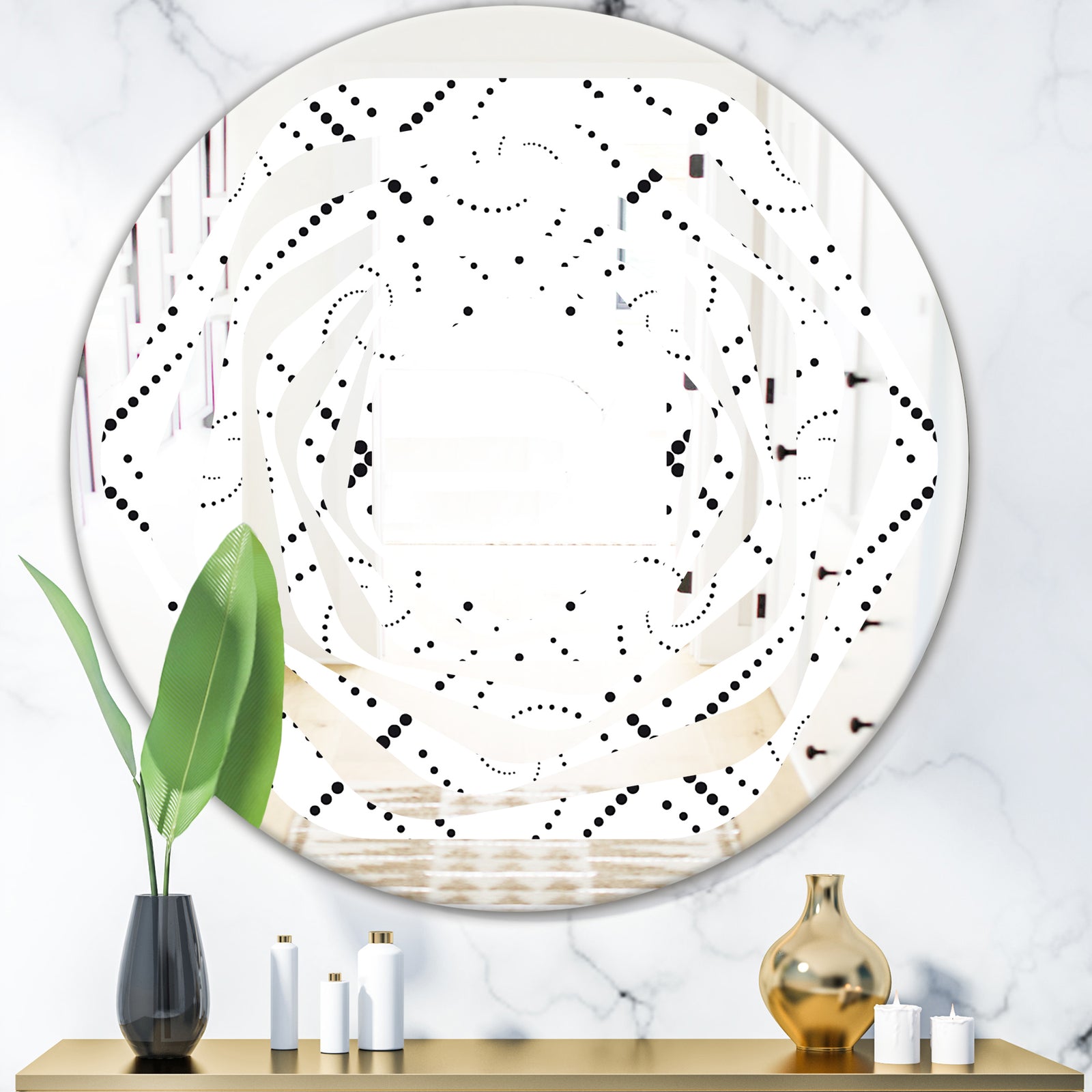 Retro Geometrical Abstract Minimal Pattern III - Modern Round or Oval Wall Mirror - Whirl