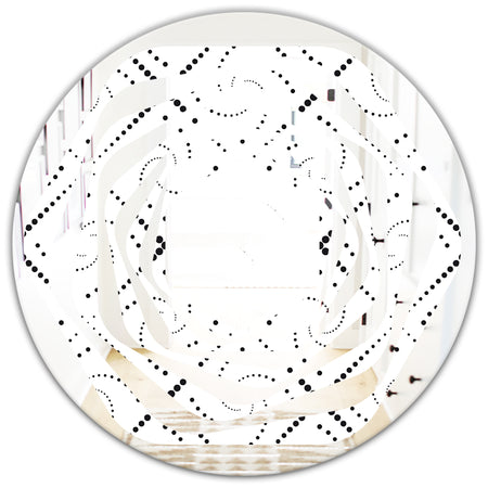 Retro Geometrical Abstract Minimal Pattern III - Modern Round or Oval Wall Mirror - Whirl