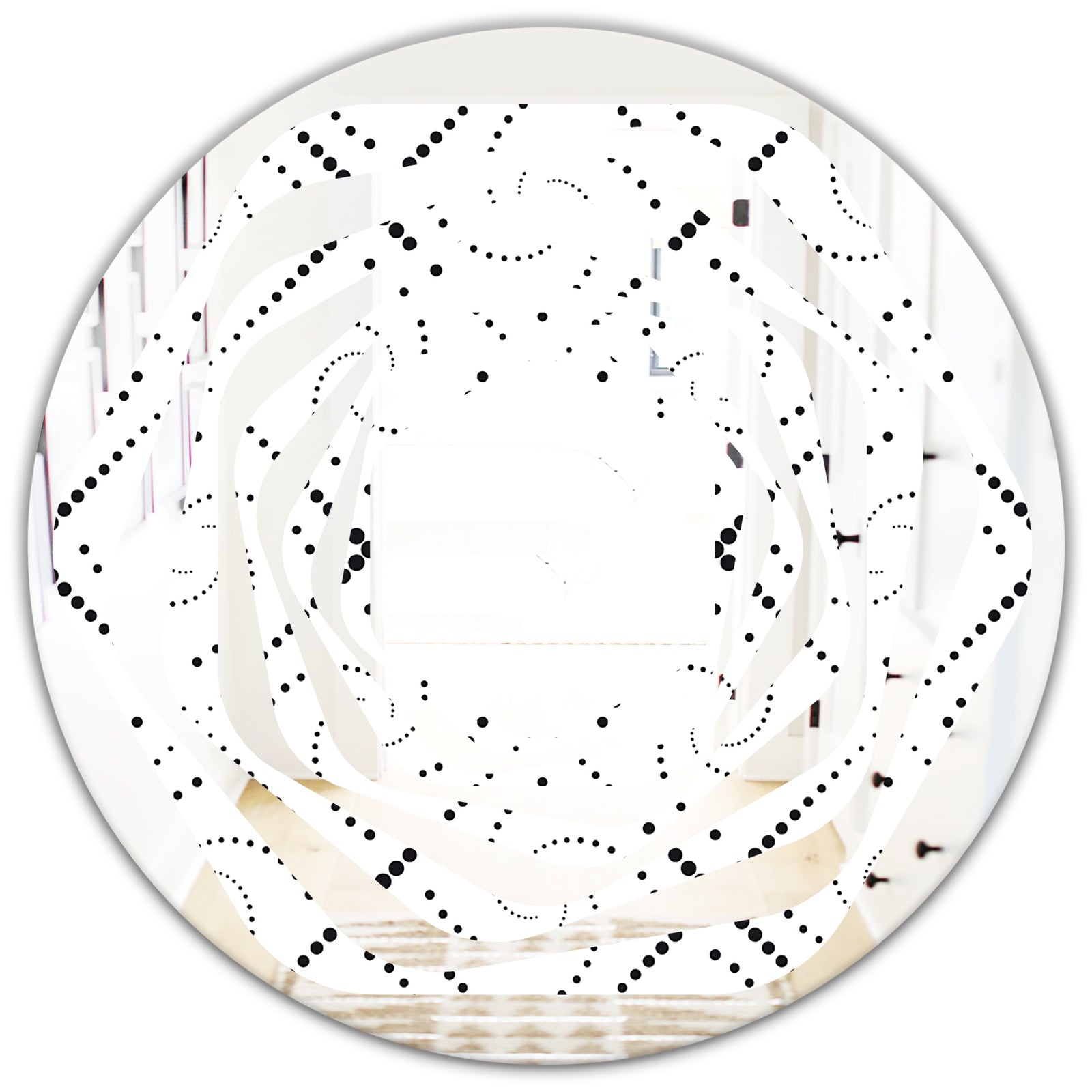 Retro Geometrical Abstract Minimal Pattern III - Modern Round or Oval Wall Mirror - Whirl