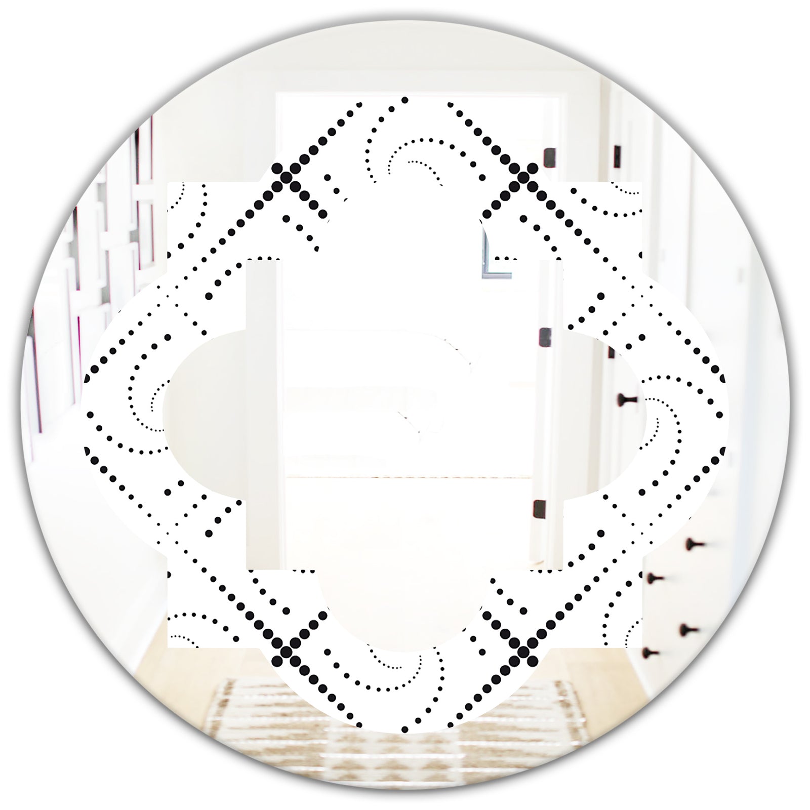 Retro Geometrical Abstract Minimal Pattern III - Modern Round or Oval Wall Mirror - Quatrefoil