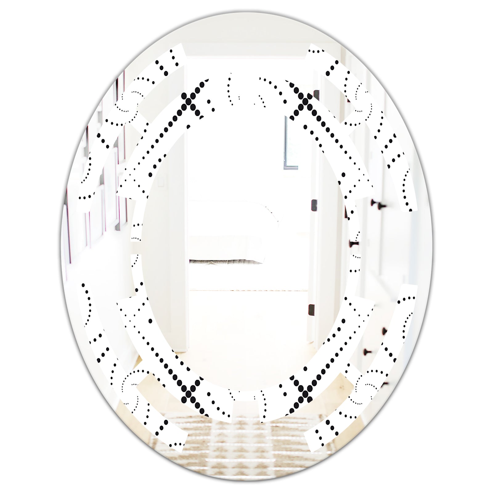 Retro Geometrical Abstract Minimal Pattern III - Modern Round or Oval Wall Mirror - Space