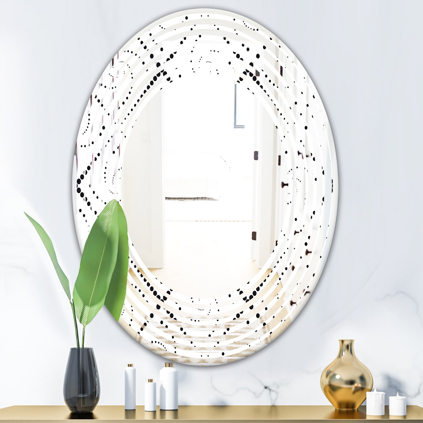 Retro Geometrical Abstract Minimal Pattern III - Modern Round or Oval Wall Mirror - Wave