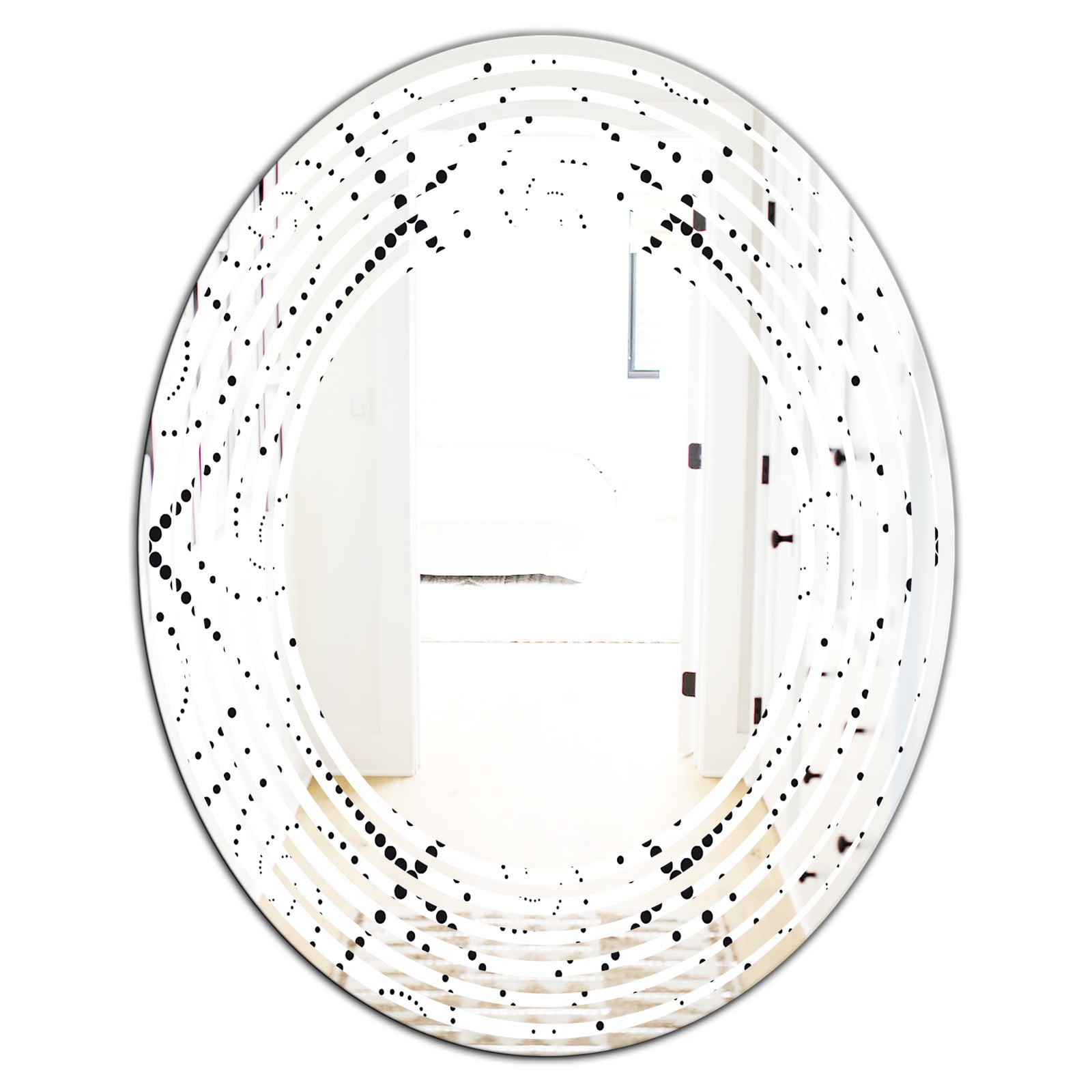 Retro Geometrical Abstract Minimal Pattern III - Modern Round or Oval Wall Mirror - Wave