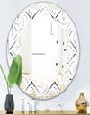 Retro Geometrical Abstract Minimal Pattern III - Modern Round or Oval Wall Mirror - Leaves