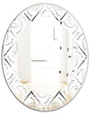 Retro Geometrical Abstract Minimal Pattern III - Modern Round or Oval Wall Mirror - Leaves