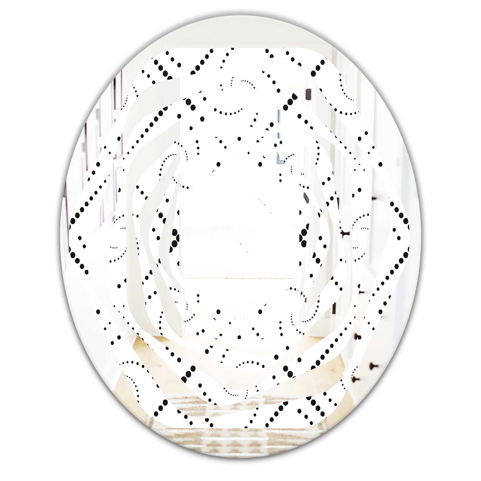 Retro Geometrical Abstract Minimal Pattern III - Modern Round or Oval Wall Mirror - Whirl