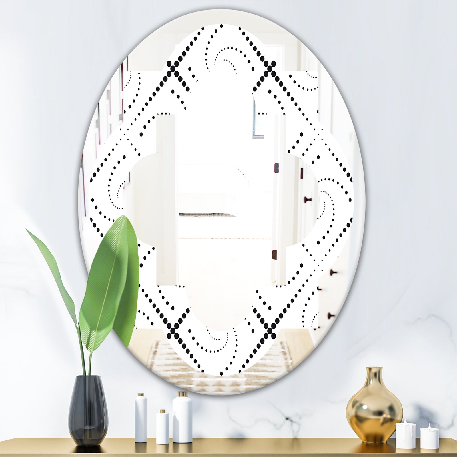 Retro Geometrical Abstract Minimal Pattern III - Modern Round or Oval Wall Mirror - Quatrefoil