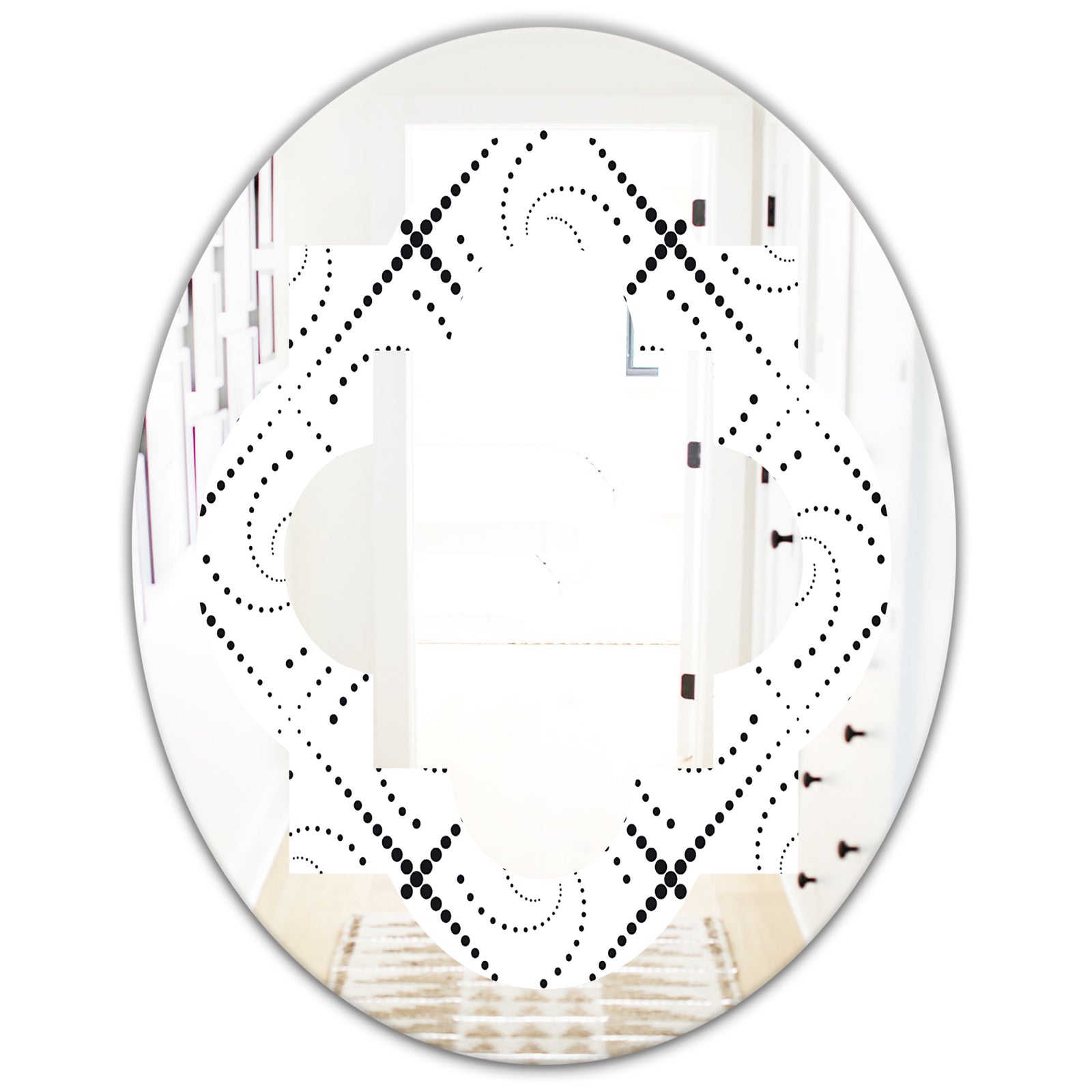 Retro Geometrical Abstract Minimal Pattern III - Modern Round or Oval Wall Mirror - Quatrefoil