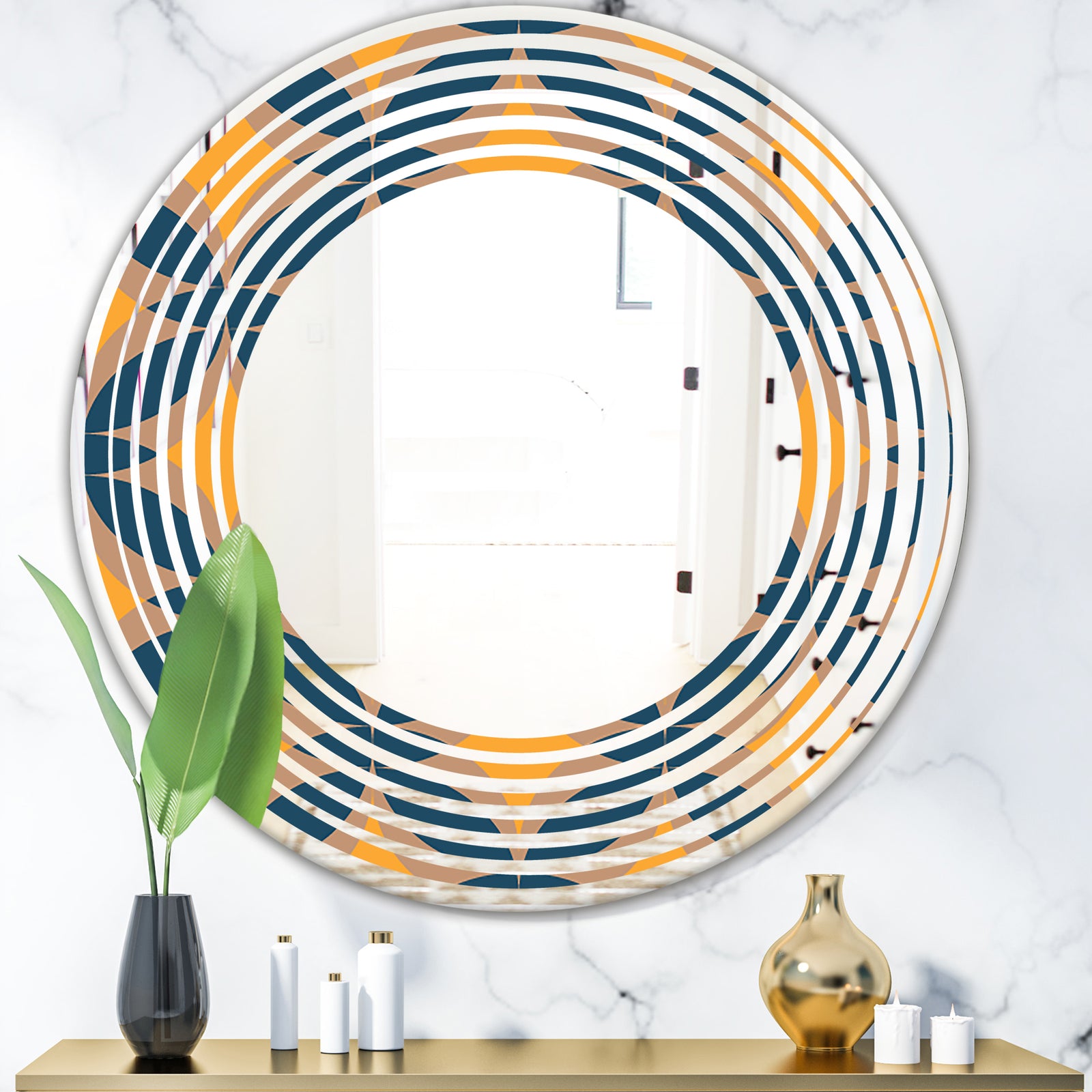 Abstract Retro Design III - Modern Round or Oval Wall Mirror - Wave