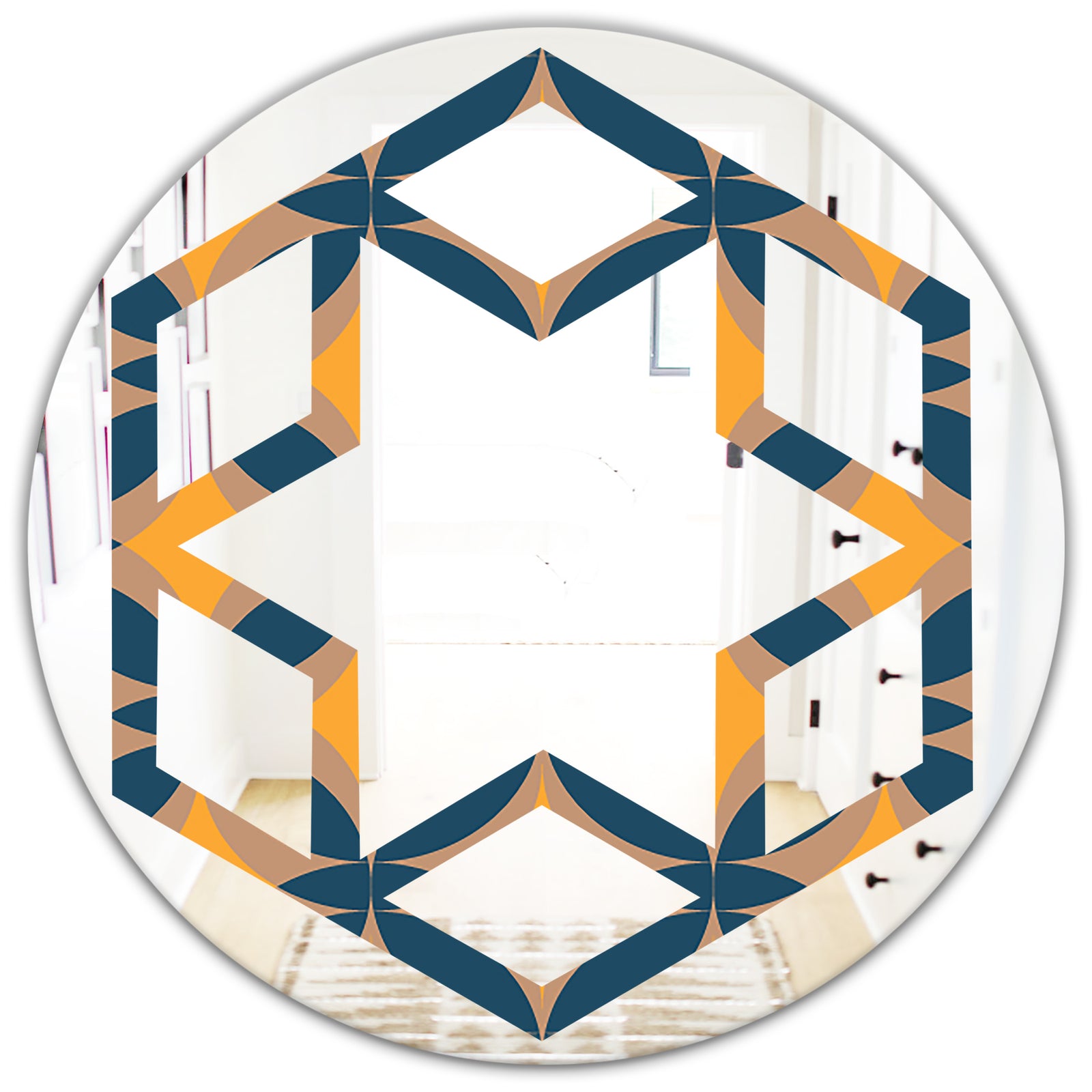 Abstract Retro Design III - Modern Round or Oval Wall Mirror - Hexagon Star